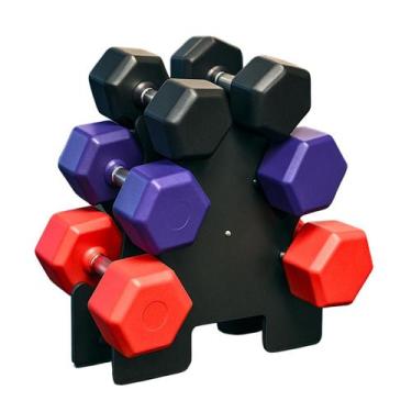 Imagem de Kit Halter Sextavado Peso 1kg 2kg 3kg Treino em Casa Academia Suporte 