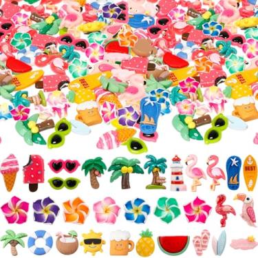Imagem de Giegxin 40 peças de encanto de resina de verão Havaí praia coco flamingo plumeria flor flatback acessórios cabochão enfeites fofos em massa para joias capa de celular scrapbooking DIY ()