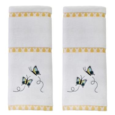 Imagem de SKL Home Toalha de mão borboletas dançantes, conjunto de 2 peças para banho/cozinha/bar e presente, branca