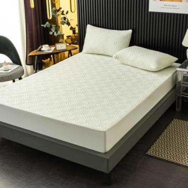 Imagem de Capa de colchão acolchoada de cor sólida, protetor de colchão macio, respirável, proteção de cama, lavável na máquina, bege|King: 180 x 200 cm (1 peça)