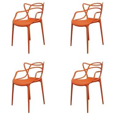 Imagem de Kit 4 Cadeiras Empilhável Inmetro Aviv Master Allegra Fratini Polipropileno Laranja Suporta 182kg