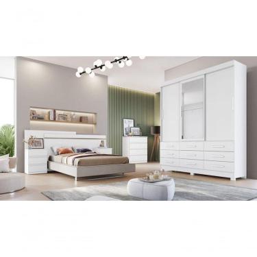 Imagem de Guarda Roupa Solteiro Com Espelho 3 Portas 9 Gavetas - Buriti-branco - Móveis Horizonte