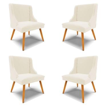 Imagem de Kit 4 Cadeiras Decorativas Sala De Jantar Pés Palito De Madeira Firenze Veludo Bege/natural G19