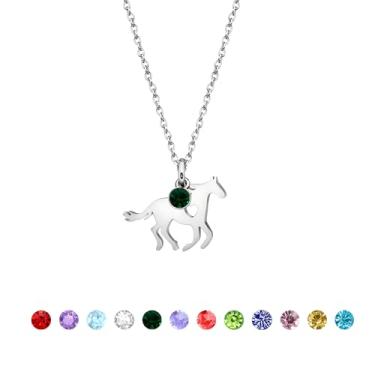 Imagem de Mieoyue Presente de cavalo para ela, colar de cavalo, pingente de pedra da sorte presente de aniversário personalizado para mulheres, Adjustable, Aço inoxidável, Sem Pedra Preciosa