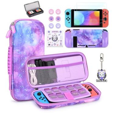 Imagem de IA innoAura Capa Para Switch Ns Switch, 15 Em 1, Acessórios Com Estojo De Transporte, Protetor Tela Jogos, Capas Polegar (Roxo Galaxy)