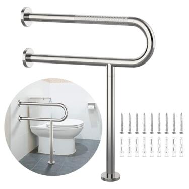 Imagem de Trilho de suporte de vaso sanitário de 59 x 71 cm, barra antiderrapante Munzong para banheiro, corrimãos de segurança serrilhados de aço inoxidável com perna para grávidas com deficiência - tubo de