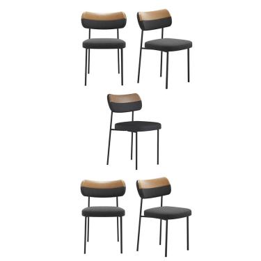 Imagem de Kit 5 Cadeiras Mila Para Sala Jantar Gourmet em Aço Couríssimo Whisky Linho Grafite EdeCasaMoveis