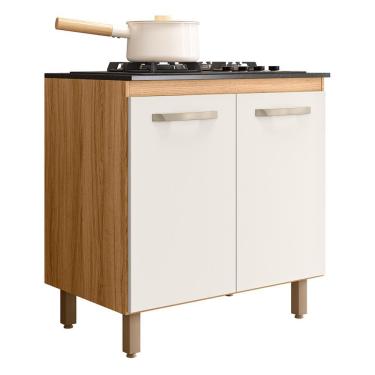 Imagem de Balcão de Cozinha Fit 80 2 Portas com Tampo MDP para Cooktop - Nicioli Freijó/Off White Cristal