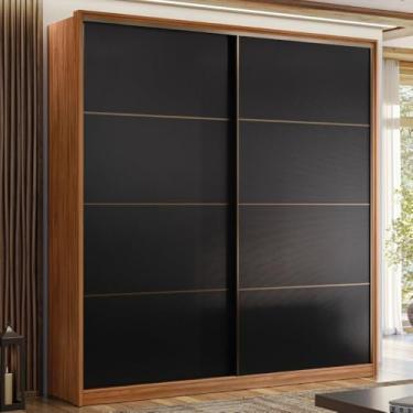 Imagem de Guarda-Roupa Casal Belga 2 Portas 3 Gavetas Nogueira Touch/Preto Prime Tx - Demóbile