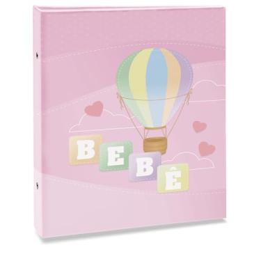 Imagem de Álbum de fotos Ical, encadernação tradicional, para 80 fotos 15x21cm - envelope plástico transparente - linha Bebê - modelo rosa - balão - 74