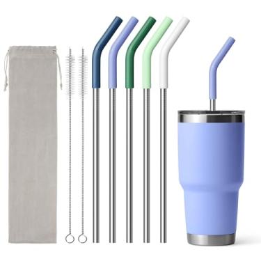 Imagem de Diumepo Canudos de metal de 24 cm reutilizáveis para copos de 30/947 g, 5 peças de canudos de aço inoxidável para copos Yeti/RTIC/CIVAGO de 850 g, 1 bolsa portátil