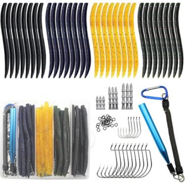 Imagem de Kit de iscas malucas de pesca, Wacky Senko Worm, Wacky Rig Worm Hooks, Wacky O-Rings Iscas artificiais para robalo truta salmão Walleye caixa de equipamentos (133 peças)