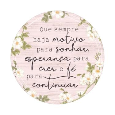 Imagem de Placa Decorativa Redonda Rosa 29 cm Frase Motivacional de Boas Vibrações