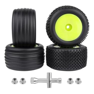 Imagem de GrazyHobby Preglued 1/18 RC Buggy Tires and Wheels 8mm Hex for Losi Mini-T 2.0 WLtoys A959-B Axial UTB18 Capra 1/18 RC Truck Off Road Car (Green Rims)