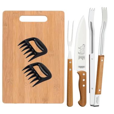 Imagem de Kit para Churrasco Tramontina com Pegador Faca e Garfo Trinchante + Tabua de Corte 26x3...