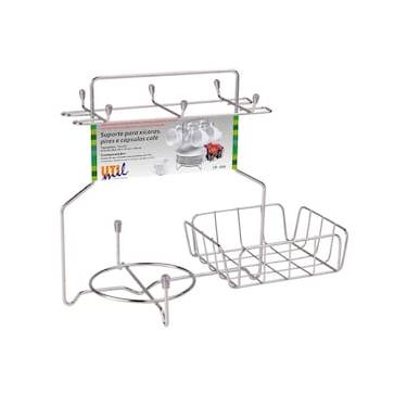 Imagem de Suporte para Xícaras Pires Cápsulas Café Utimil Cromado com 6 Ganchos 25x19x29,5cm