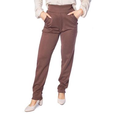 Imagem de Calça Feminina Bruna e Bia Risca de Giz Marrom-Feminino
