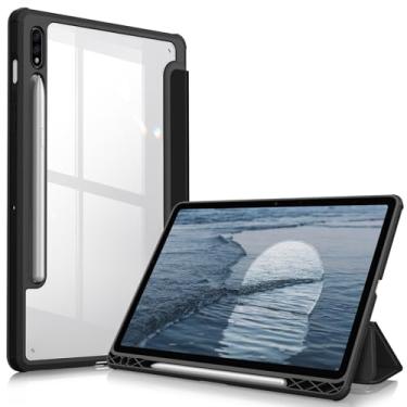 Imagem de Fintie Capa híbrida fina para Samsung Galaxy Tab S7 11 polegadas 2020 (modelo SM-T870/T875/T878) com suporte de caneta S, capa à prova de choque com capa traseira transparente transparente, despertar/hibernar automático, preta