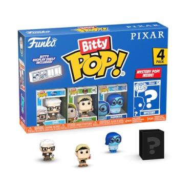 Imagem de Funko Pop! Bitty: Pacote com 4 mini brinquedos colecionáveis da Pixar – Carl, Russell (Dug Days), Tristeza e Mystery Chase (os estilos podem variar)