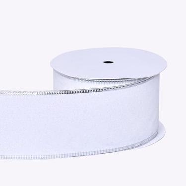 Imagem de YAMA Fita branca com glitter para árvore de Natal 6,3 cm x 10 metros, fita metálica brilhante de Natal com fio para embrulho de presente, festa de casamento, laços de artesanato DIY e buquê de flores