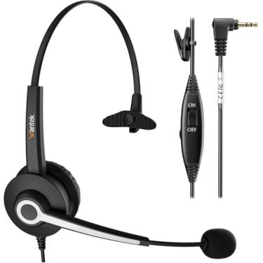 Imagem de Wantek Fone de ouvido para telefone com cancelamento de ruído de microfone, fone de ouvido de telefone 2,5 mm compatível com Panasonic AT&T RCA Vtech Uniden Dect Cisco SPA Polycom telefones sem fio