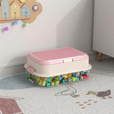 Imagem de Caixas organizadoras de brinquedos para Lego empilháveis organizadores de brinquedos Lego para armazenamento de blocos de montar (rosa, 1 camada)