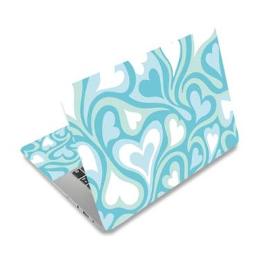 Imagem de PLIGREAT Adesivo decalque para laptop de 12 a 15 polegadas, capa de adesivo de laptop com padrão de coração azul decalque universal removível de vinil protetor de arte à prova d'água para netbook PC