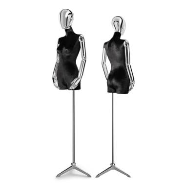 Imagem de Mannequin Loja de roupas de veludo galvanizado corpo humano manequins de varejo torso, altura ajustável 60,62-78,74 pol. manequim(Black)