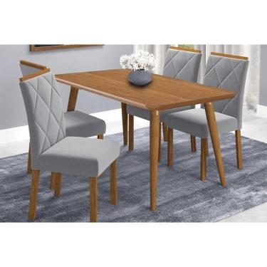 Imagem de Sala de Jantar Completa Adele Tampo Madeirado 130x80cm e 4 Cadeiras Fernanda Carvalho/Cinamomo - Linho Grafite - Cimol