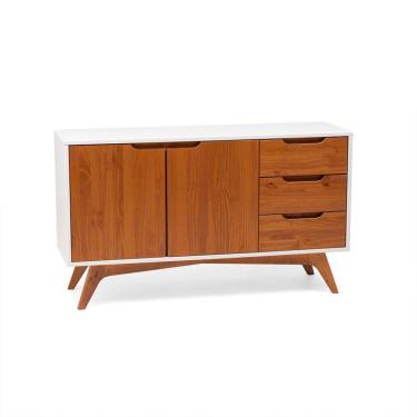 Imagem de Buffet Happy 2 Portas 3 Gavetas Off White e Garapa