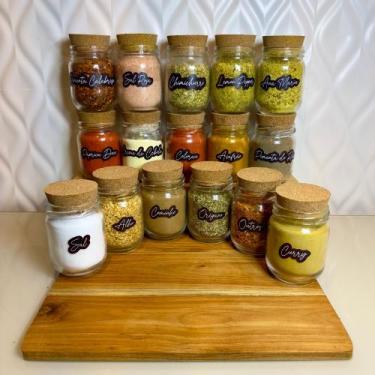 Imagem de Kit 12 Potes de Tempero 200ml + Cartela com 37 Adesivos Preto Transpar