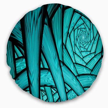 Imagem de Design Turquesa Fractal Endless Tunnel Sala de estar redonda, sofá, almofada de alta qualidade + capa de almofada impressa em ambos os lados 50 cm