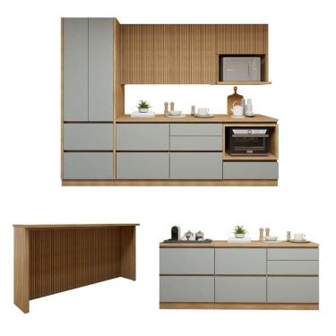 Imagem de Cozinha Completa Modulada 8 Peças 10 Portas 10 Gavetas com Rodapé Norten Marrom/Verde