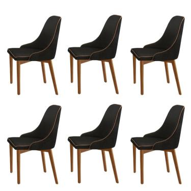 Imagem de Kit 6 Cadeiras em Madeira Maciça Jazz Preto/Star Caramelo/Imbuia Natural