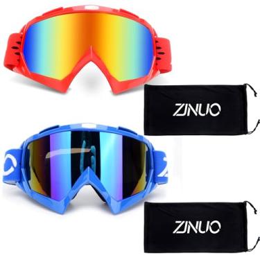Imagem de ZJNUO Óculos De Proteção Para Motocross, Pacote Com 2 Quadriciclo, Off-Road, Corrida Moto, Mx Utv Adultos, Homens, Mulheres E Jovens (Vermelho + Azul)