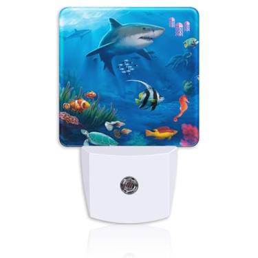 Imagem de Neidius Luz noturna tropical subaquática mundial, tubarão, tartaruga, peixe, água-viva, plug-in, luz noturna, sensor automático do crepúsculo ao amanhecer, lâmpada LED de eficiência energética para