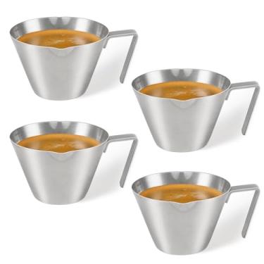 Imagem de YARRAMATE 4 Peças De Copos De Café Expresso De Aço Inoxidável Com Alça, Copo Medidor De Metal De Bico Duplo Com Escala Dupla, Copo De Café Expresso Com Boca Em Forma De V, 100 ML (Prata)