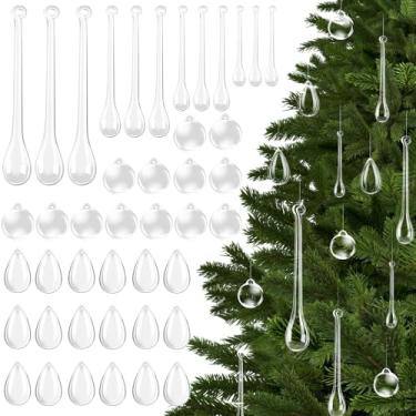 Imagem de 200 peças de enfeites de árvore de Natal, 6 estilos, decoração de gota de acrílico transparente, pingente de lustre de cristal para árvore de Natal, Ano Novo, decoração de festa de casamento