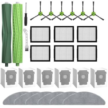 Imagem de Kit de substituição de 28 peças de acessórios para iRobot Roomba Combo i5, i5+, j5, j5+ robô aspirador de pó e limpador de esfregão escova principal dupla, 6 escovas laterais, 6 filtros Hepa, 6 sacos