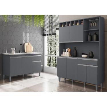 Imagem de Balcão de Pia Tatiane 120m Sem Tampo e Armário de Cozinha Alice Cinza 