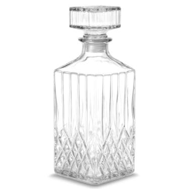 Imagem de Licoreira Garrafa De Vidro Para Whisky Frasco Cristal Lapidada Decoração Mini Bar Quadrada