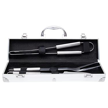 Imagem de Mimo Style Jogo Para Churrasco 3 Peças Com Maleta, Fabricados em Aço Inox, Inclui Faca, Forquilha e Pegador, Kit Completo de Acessórios Para Churrasco em Estojo de Alumínio