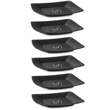 Imagem de Jogo 6 Pratos 18,5cm Preto Plástico Quadrados Doces Lanches Frutas Petiscos Slim Uz