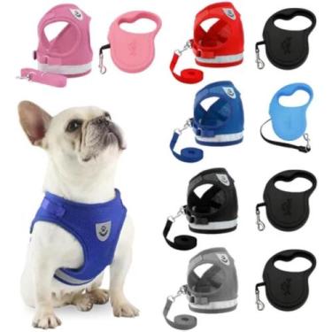 Imagem de Coleira Peitoral Refletiva Conforto Cachorro Pequeno E Gato + Guia Ret