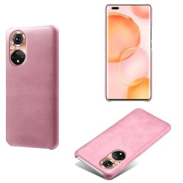 Imagem de Capa para Honor 50 PRO,Proteção contra quedas,Casca de volta de cor sólida simples,Design de couro de imitação de plástico-Pink