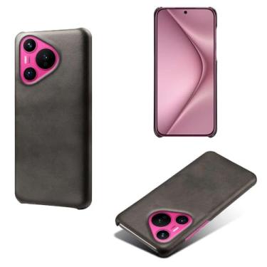 Imagem de Capa para Huawei Pura 70,Proteção contra quedas,Casca de volta de cor sólida simples,Design de couro de imitação de plástico-Black