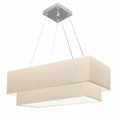 Imagem de Lustre Pendente Duplo Retangular Vivare Md-4322 Cúpula Em Tecido 99x40cm X 80x30cm - Bivolt Linho Bege 127/220v