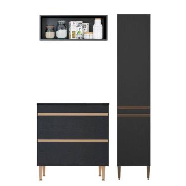 Imagem de Kit Balcão Cooktop Armário Paneleiro Nicho Aéreo Menu Móveis Preto