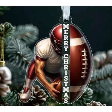 Imagem de Merry Christmas Sports - Enfeite de acrílico de futebol - Jogador e bola - Decoração de árvore de Natal - Enfeite de Natal - Presente para fãs de futebol