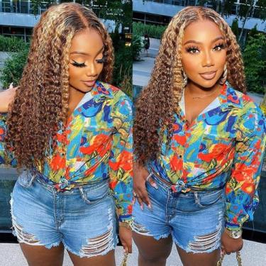 Imagem de Perucas frontais de renda bangjazz Deep Wave Human Hair 24" P4/27